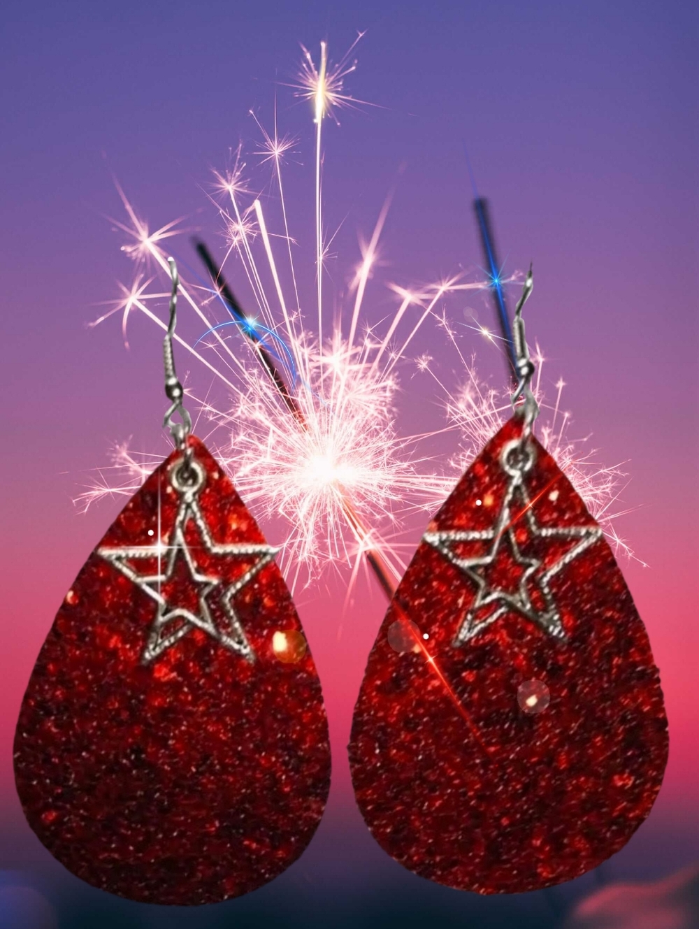 Sparkling Red Glitter Teardrop Earrings (choose theme)